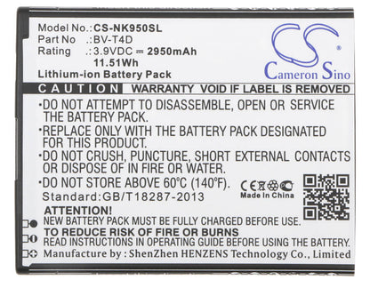 3.9V, 2950mAh, Li-ion Battery fits Microsoft, Cityman, Lumia 950 Xl, 11.505Wh