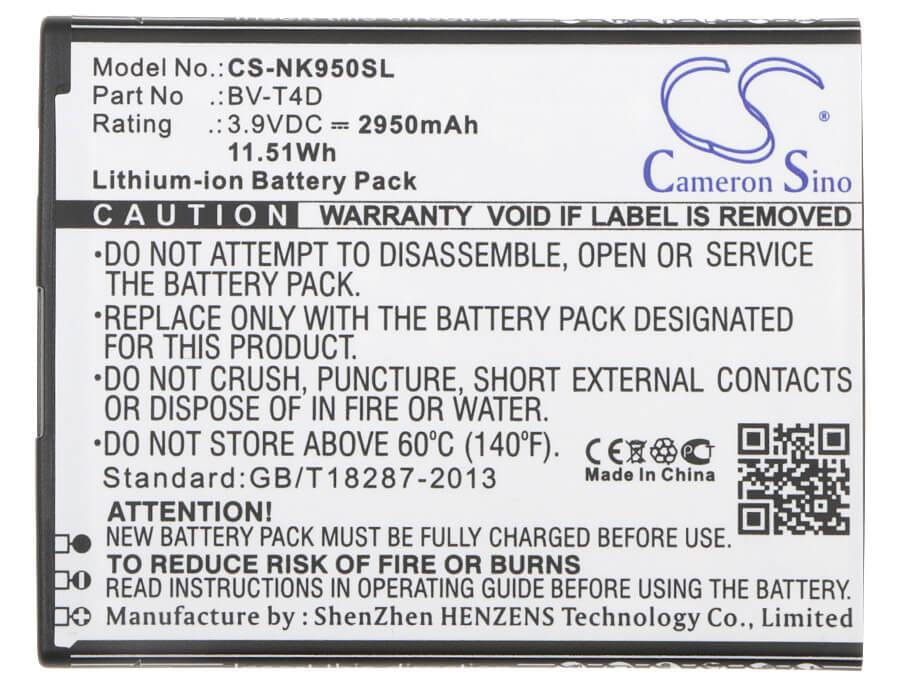 3.9V, 2950mAh, Li-ion Battery fits Nokia, Cityman, Lumia 950 Xl, 11.505Wh