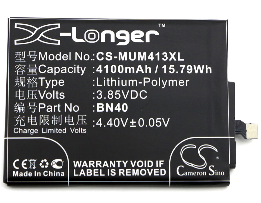 3.85V, 4100mAh, Li-Polymer Battery fits Hongmi, 4 Premium Edition, 4x Premium Edition, 15.785Wh
