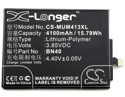 3.85V, 4100mAh, Li-Polymer Battery fits Xiaomi, Hongmi 4 Premium Edition, Hongmi 4x, 15.785Wh
