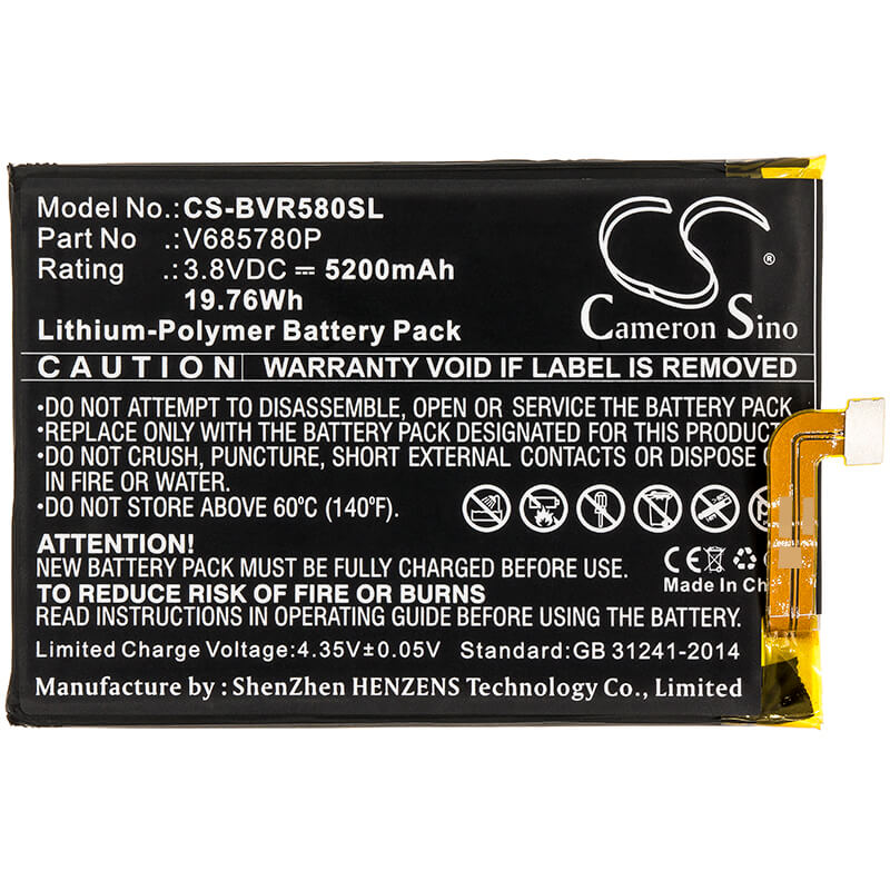 3.8V, 5200mAh, Li-Polymer Battery fits Blackview, Bv5800, 19.76Wh