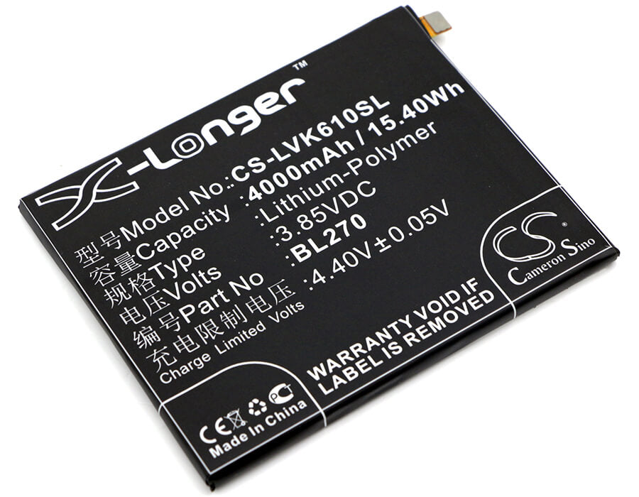 3.85V, 4000mAh, Li-Polymer Battery fits Lenovo, K6 Note (2016), Vibe K6 Plus, 15.4Wh