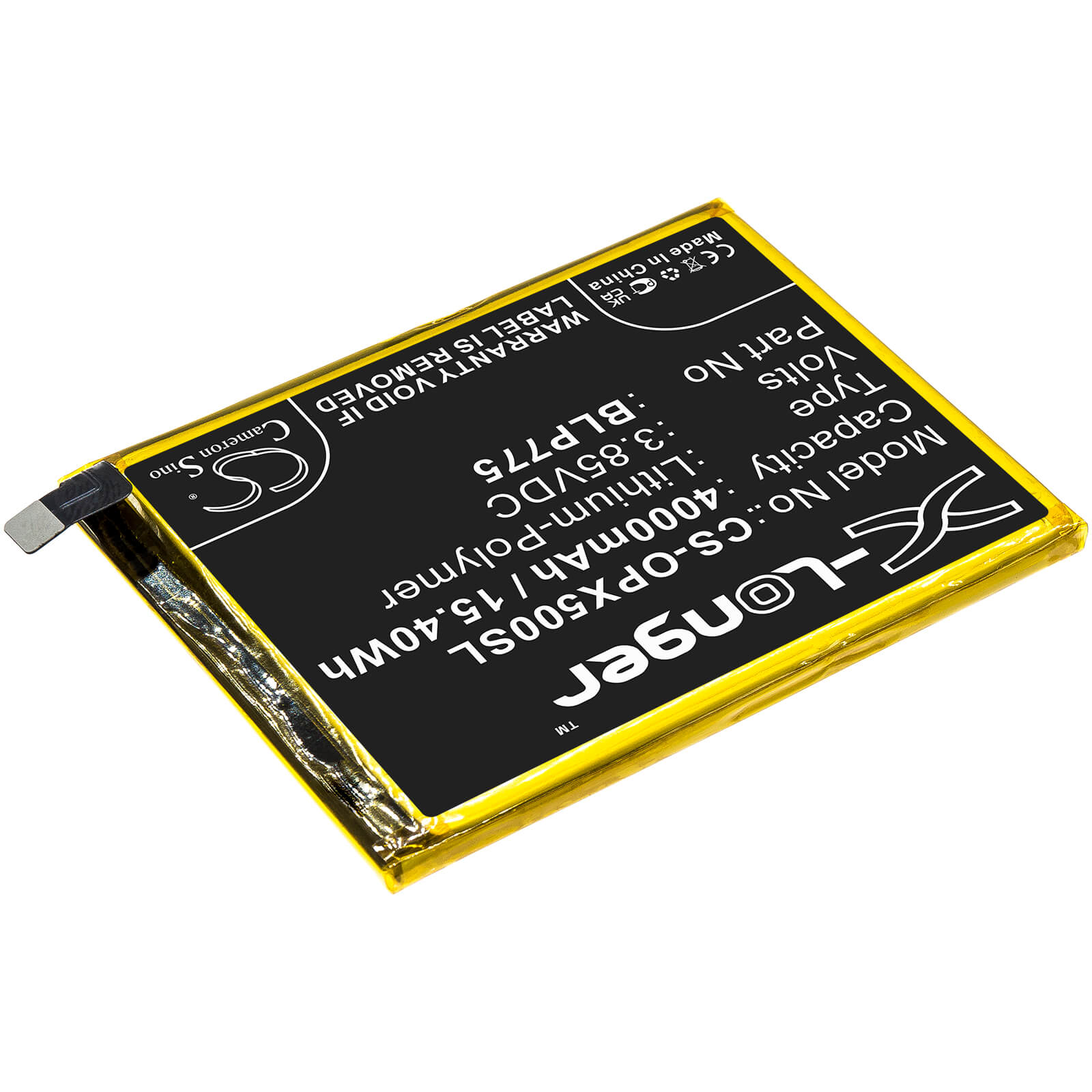 3.85V, 4000mAh, Li-Polymer Battery fits Oppo, Realme X50 5g, Rmx2021, 15.4Wh