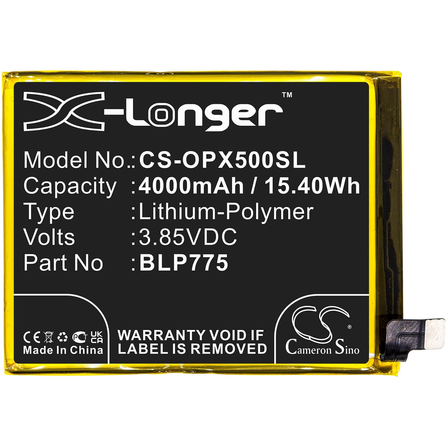 3.85V, 4000mAh, Li-Polymer Battery fits Oppo, Realme X50 5g, Rmx2021, 15.4Wh