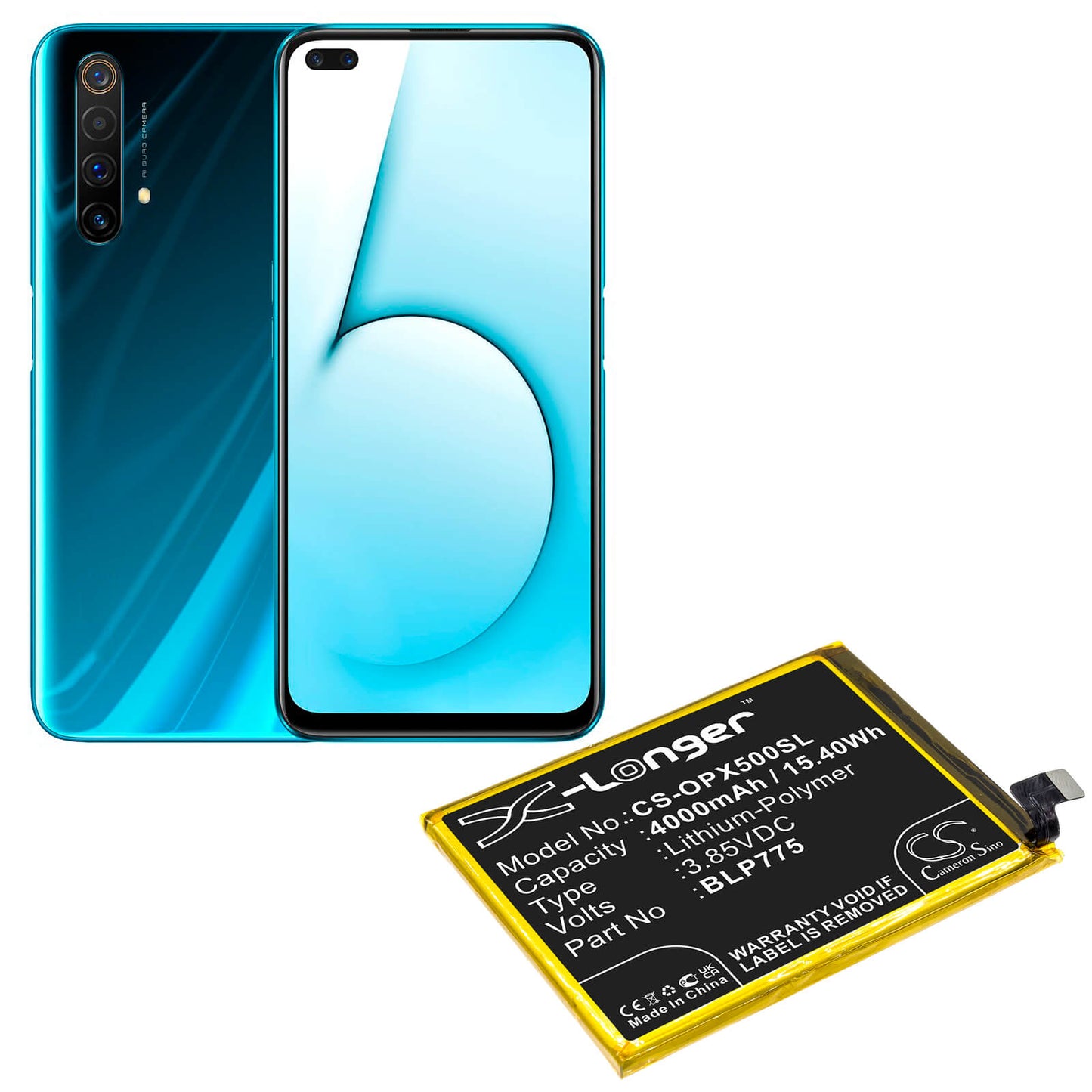 3.85V, 4000mAh, Li-Polymer Battery fits Oppo, Realme X50 5g, Rmx2021, 15.4Wh
