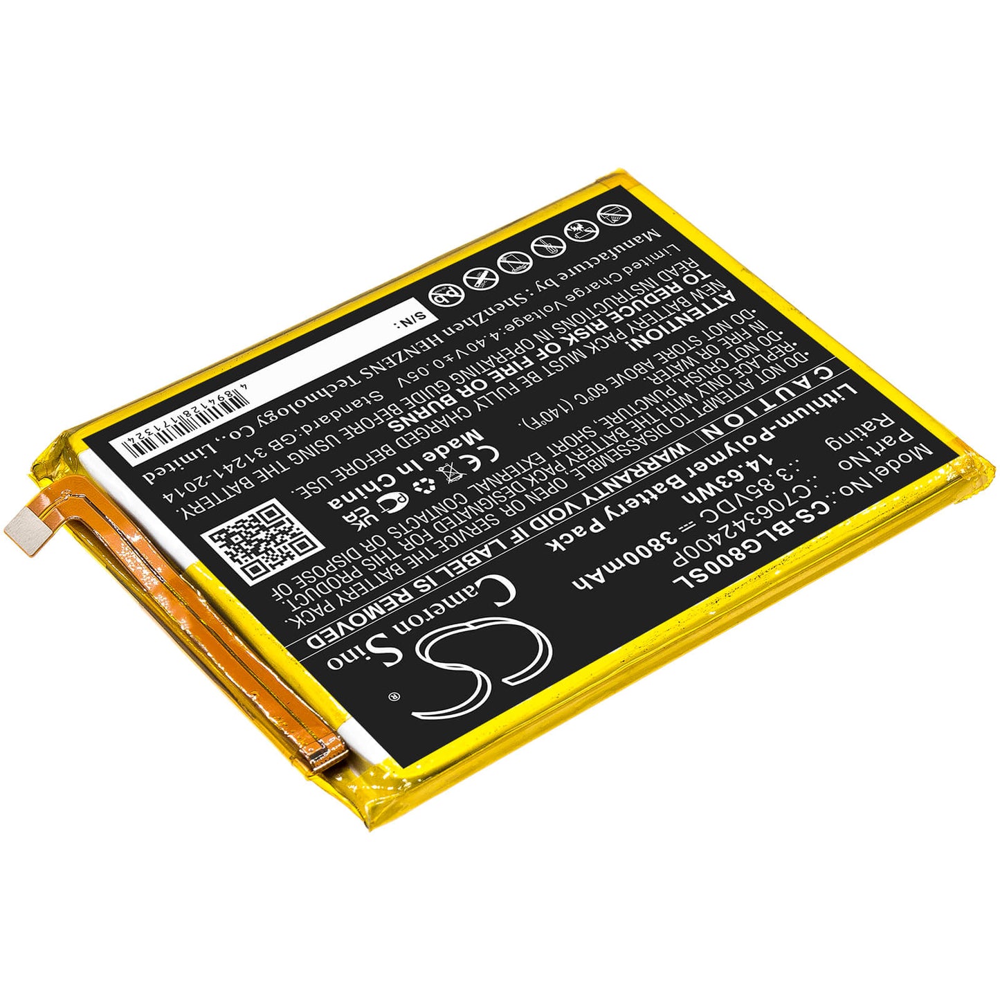 3.85V, 3800mAh, Li-Polymer Battery fits Blu, G0290ww, G80, 14.63Wh