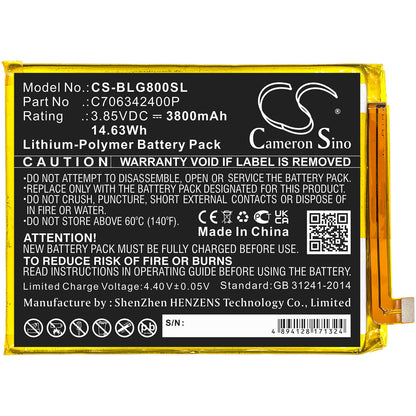 3.85V, 3800mAh, Li-Polymer Battery fits Blu, G0290ww, G80, 14.63Wh