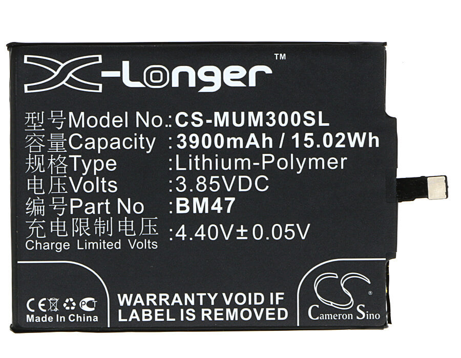 3.85V, 3900mAh, Li-Polymer Battery fits Xiaomi, 3, 3s, 15.015Wh