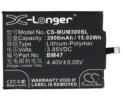 3.85V, 3900mAh, Li-Polymer Battery fits Xiaomi, 3, 3s, 15.015Wh