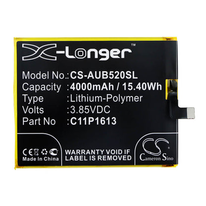 3.85V, 4000mAh, Li-Polymer Battery fits Asus, 4 Selfie Lite Dual Sim Lte, Zb520kl, 15.4Wh