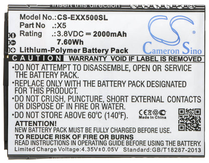 3.8V, 2000mAh, Li-Polymer Battery fits Explay, X5, 7.6Wh