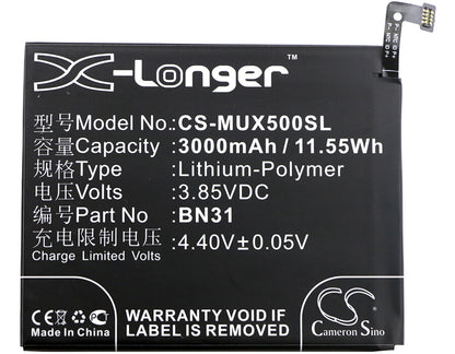 3.85V, 3000mAh, Li-Polymer Battery fits Xiaomi, 5x, M1803e6c, 11.55Wh