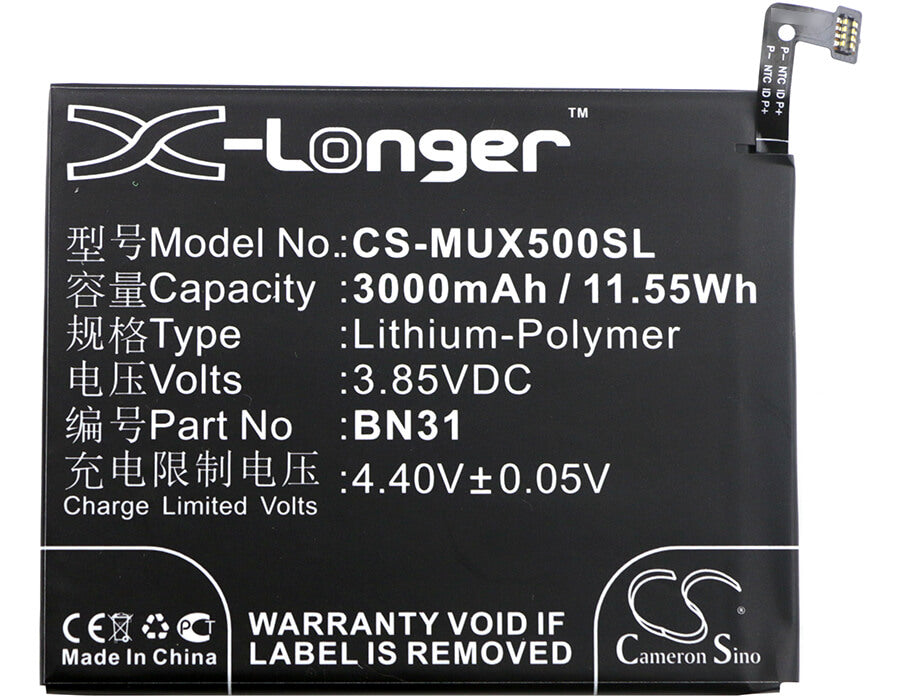 3.85V, 3000mAh, Li-Polymer Battery fits Redmi, M1803e6c, M1803e6e, 11.55Wh