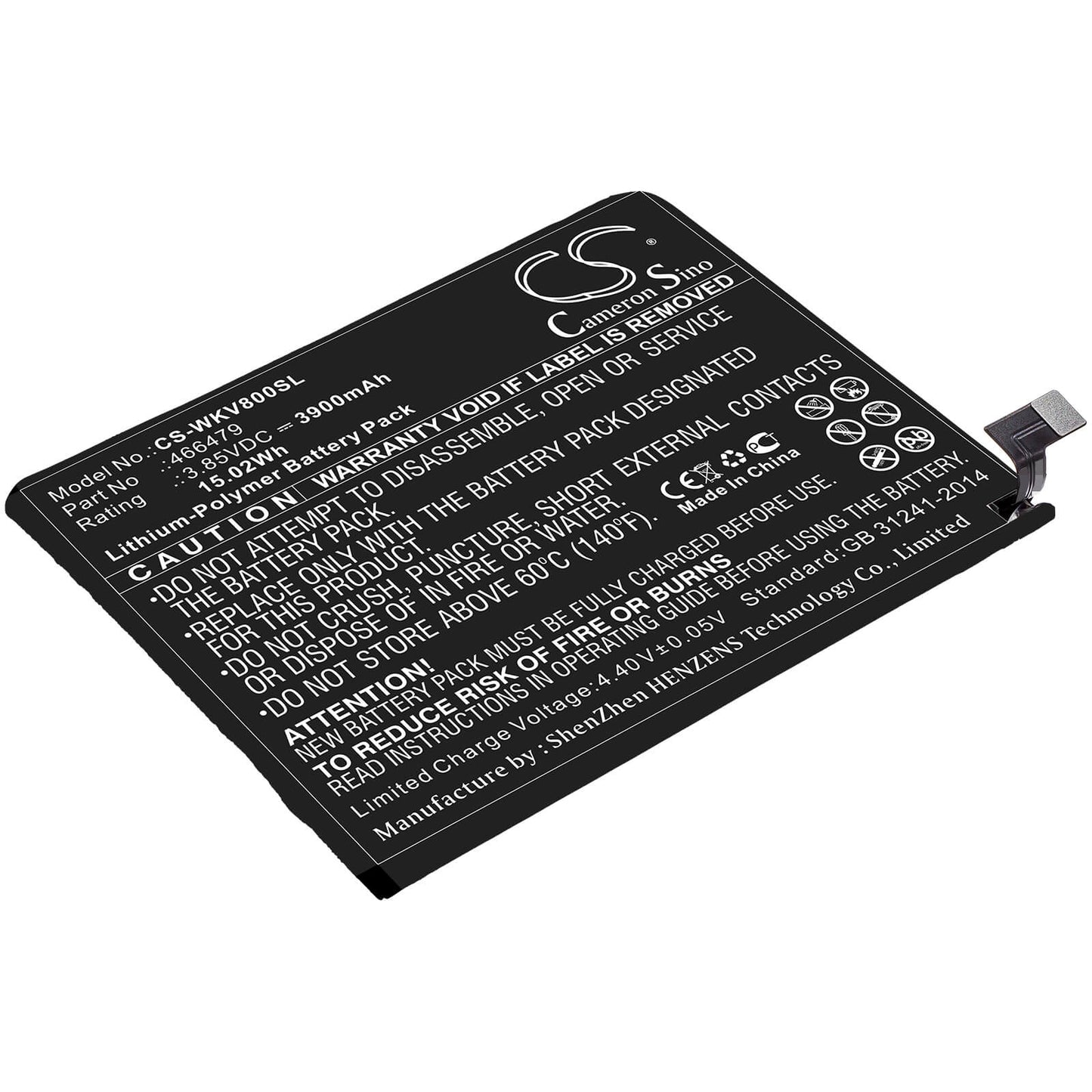 3.85V, 3900mAh, Li-Polymer Battery fits Wiko, View 3 Lite, W-v800, 15.015Wh