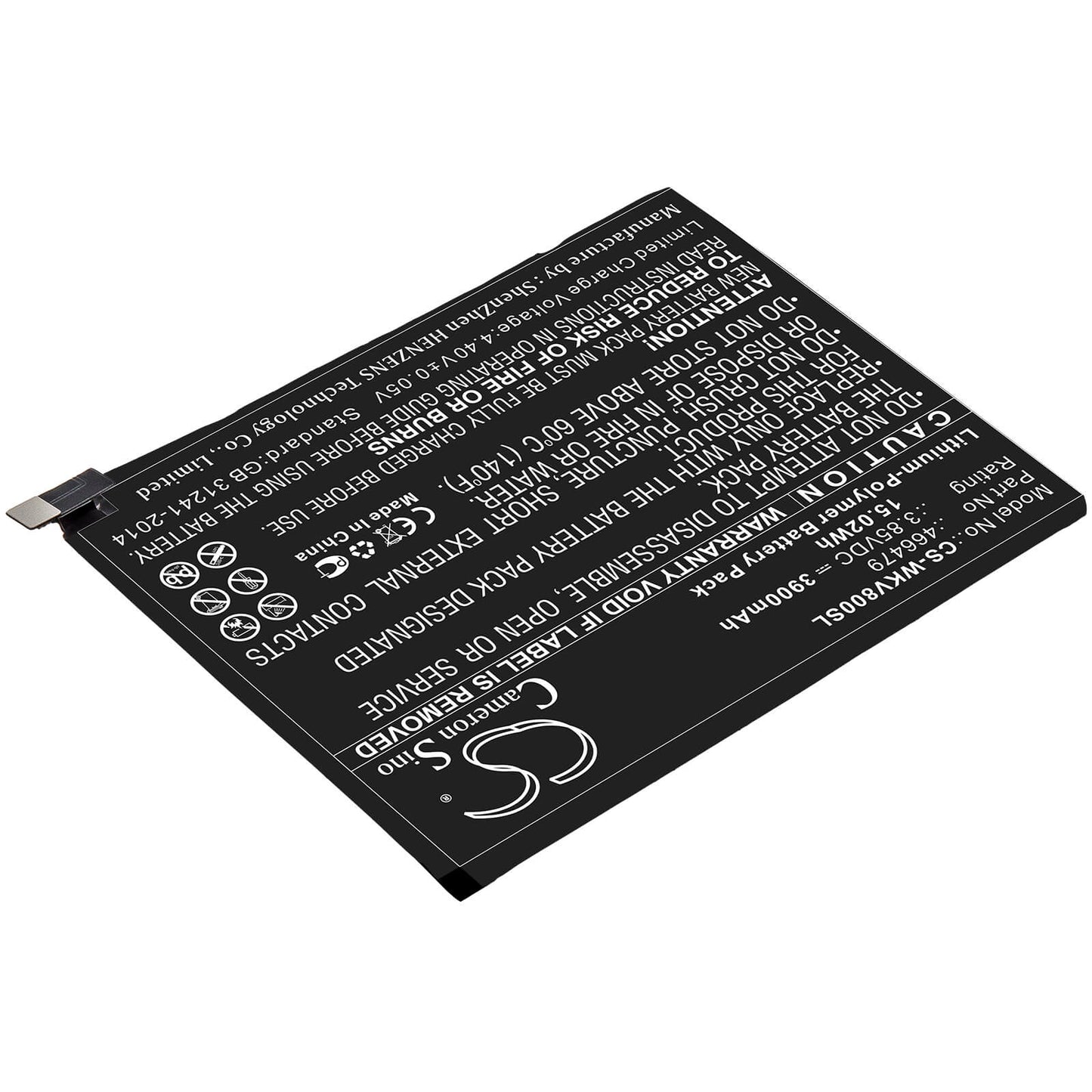 3.85V, 3900mAh, Li-Polymer Battery fits Wiko, View 3 Lite, W-v800, 15.015Wh