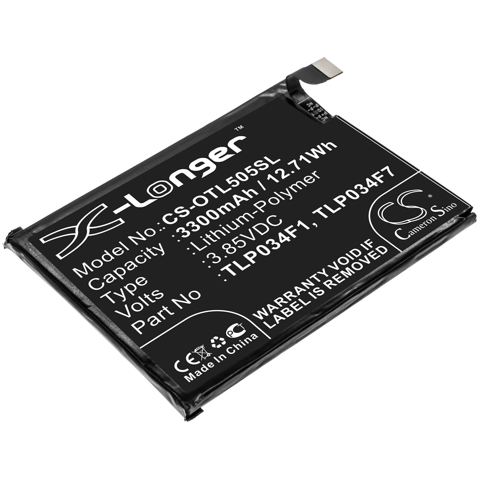 3.85V, 3300mAh, Li-Polymer Battery fits Alcatel, 5039d, 5053k, 12.705Wh