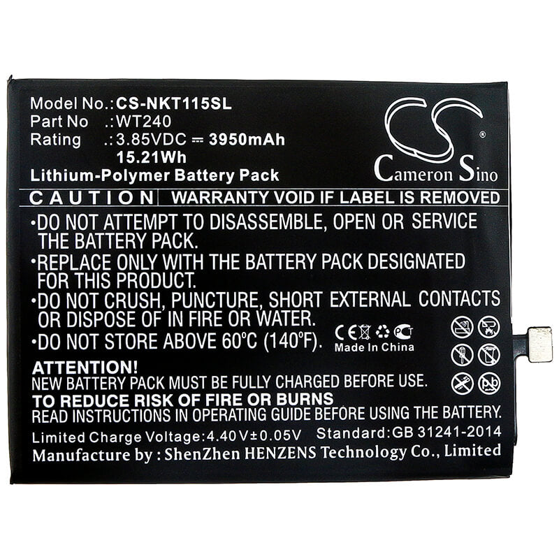 3.85V, 3950mAh, Li-Polymer Battery fits Nokia, 3.2, Ta-1154, 15.2075Wh