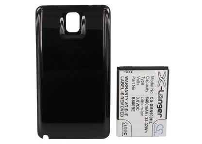Black, 3.8V, 6400mAh, Li-ion Battery fits Samsung, Galaxy Note 3, Galaxy Note Iii, 24.32Wh