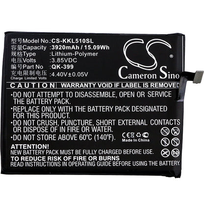 3.85V, 3920mAh, Li-Polymer Battery fits Qiku, N5, N51605-a01, 15.092Wh
