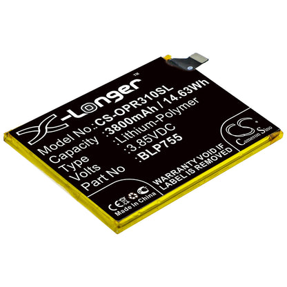 3.85V, 3800mAh, Li-Polymer Battery fits Oppo, Pclm50, Pdct00, 14.63Wh