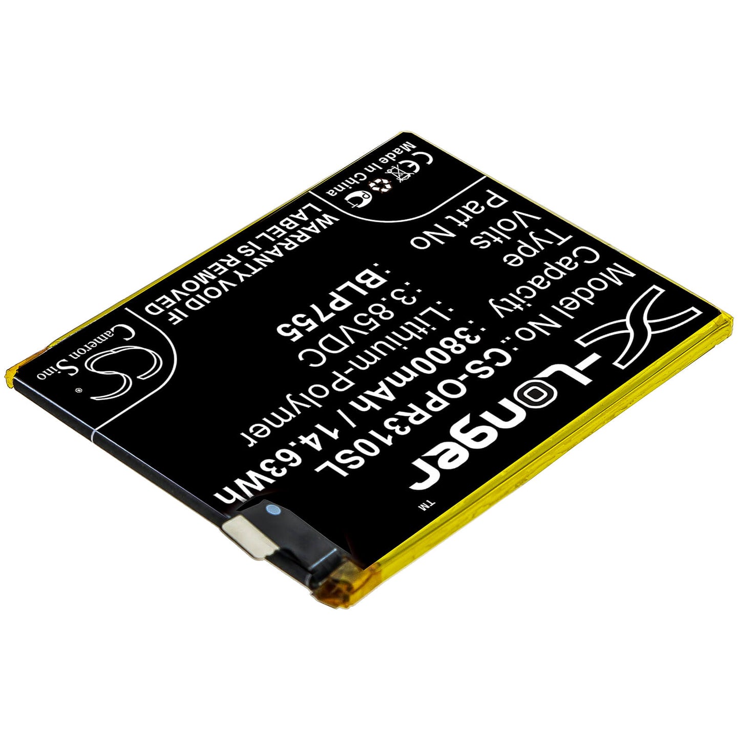 3.85V, 3800mAh, Li-Polymer Battery fits Oppo, Pclm50, Pdct00, 14.63Wh