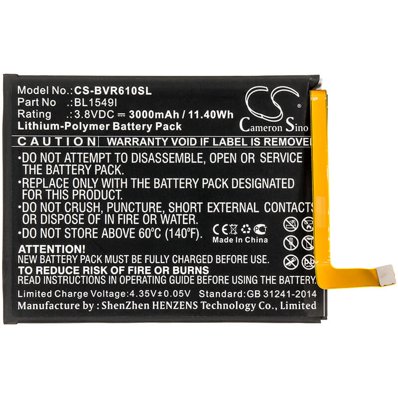 3.8V, 3000mAh, Li-Polymer Battery fits Blackview, R6, 11.4Wh