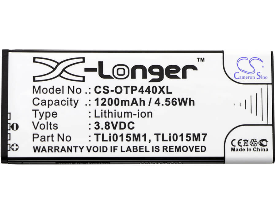 3.8V, 1200mAh, Li-ion Battery fits Alcatel, One Touch Pixi 4 4.0, Ot-4034, 4.56Wh