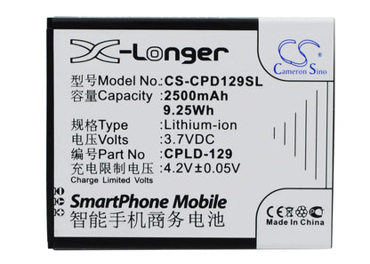3.7V, 2500mAh, Li-ion Battery fits Coolpad, 5315, 9.25Wh