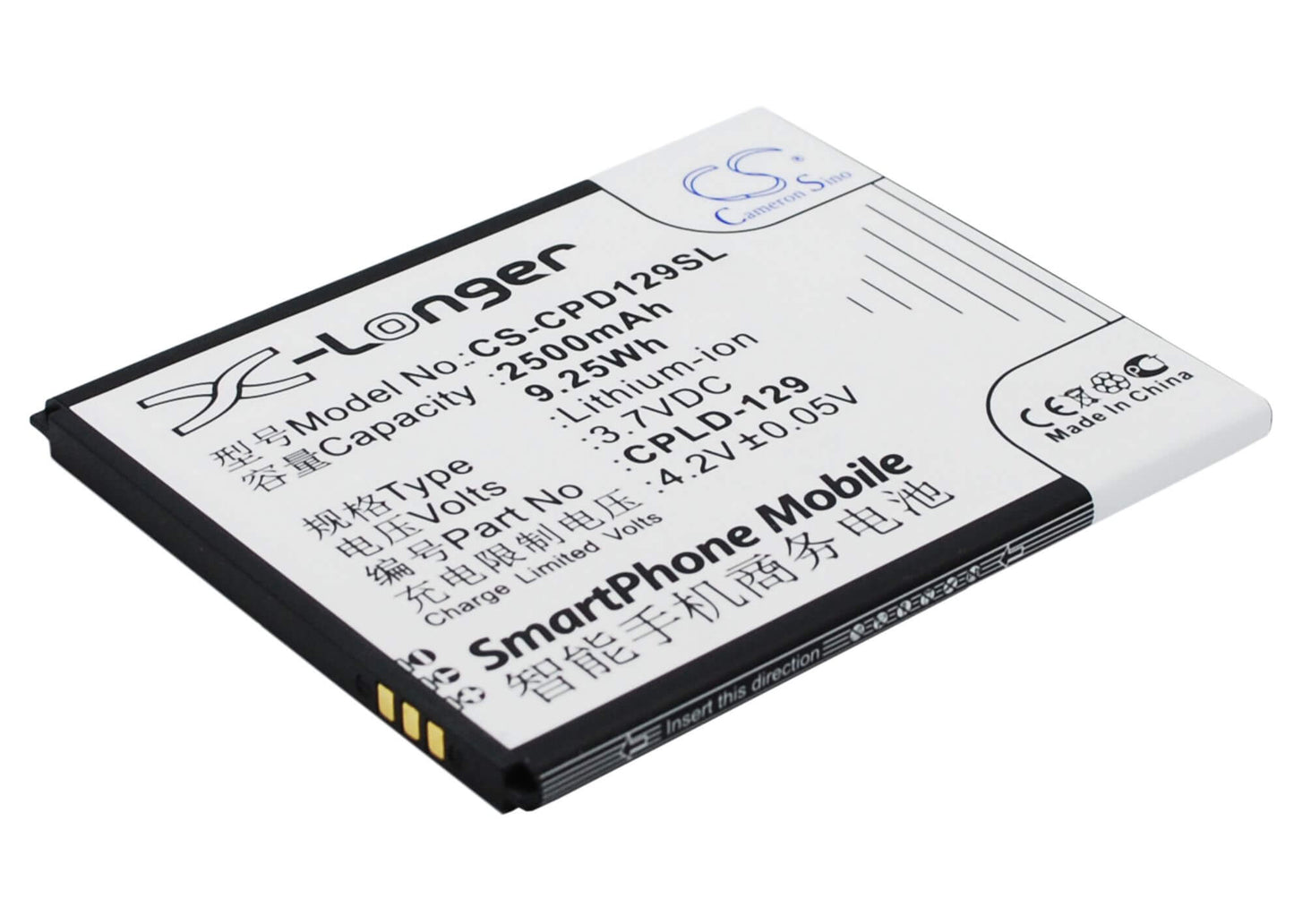 3.7V, 2500mAh, Li-ion Battery fits Coolpad, 5315, 9.25Wh