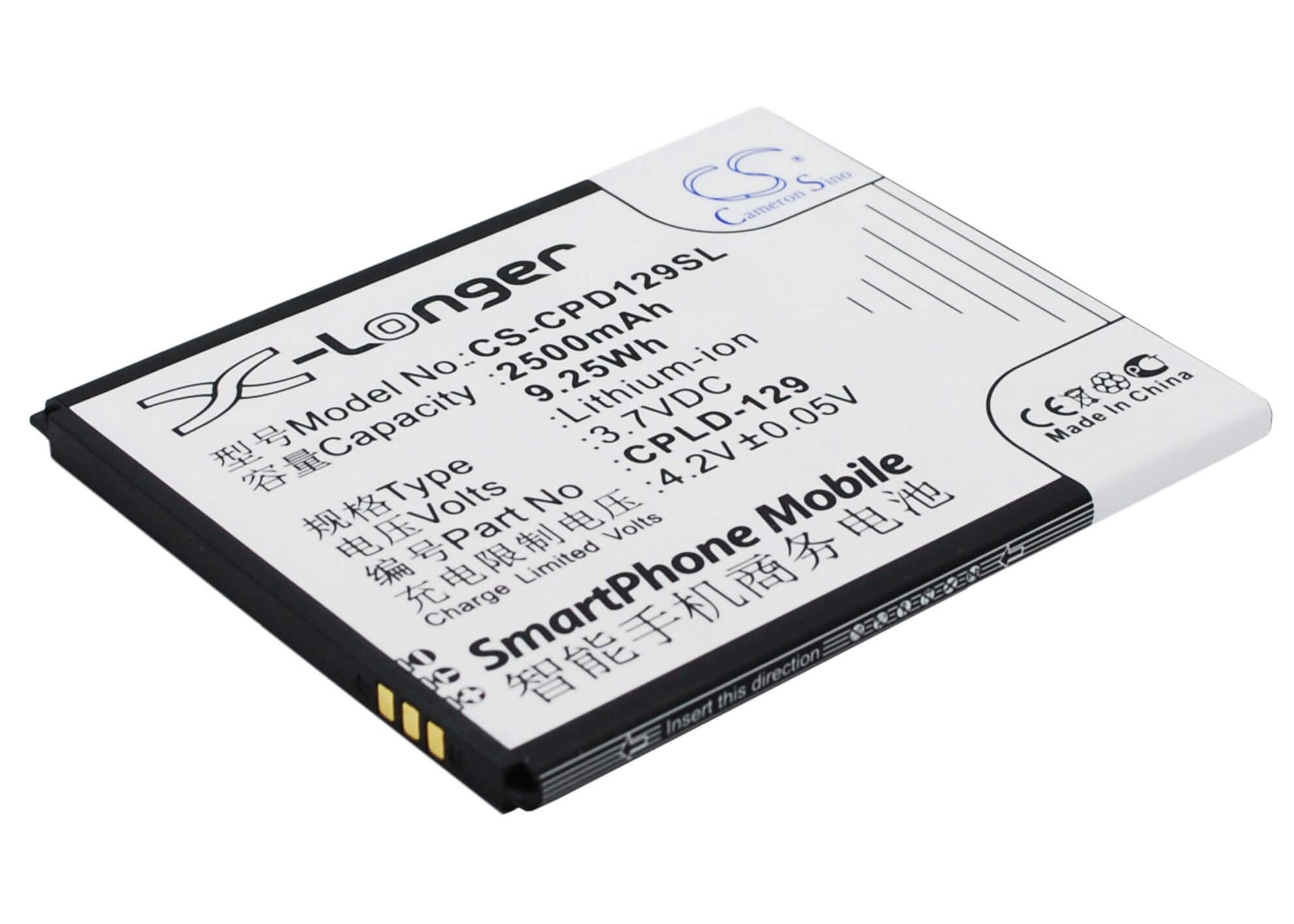 3.7V, 2500mAh, Li-ion Battery fits Coolpad, 5315, 9.25Wh