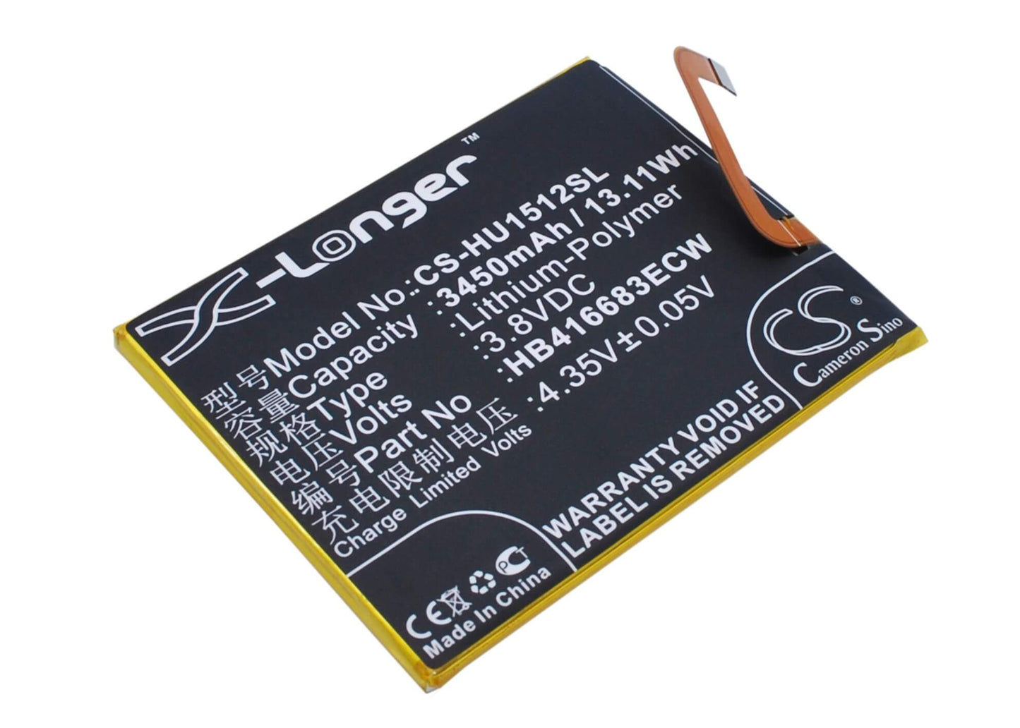 3.8V, 3450mAh, Li-Polymer Battery fits Huawei, Angler, H1511, 13.11Wh