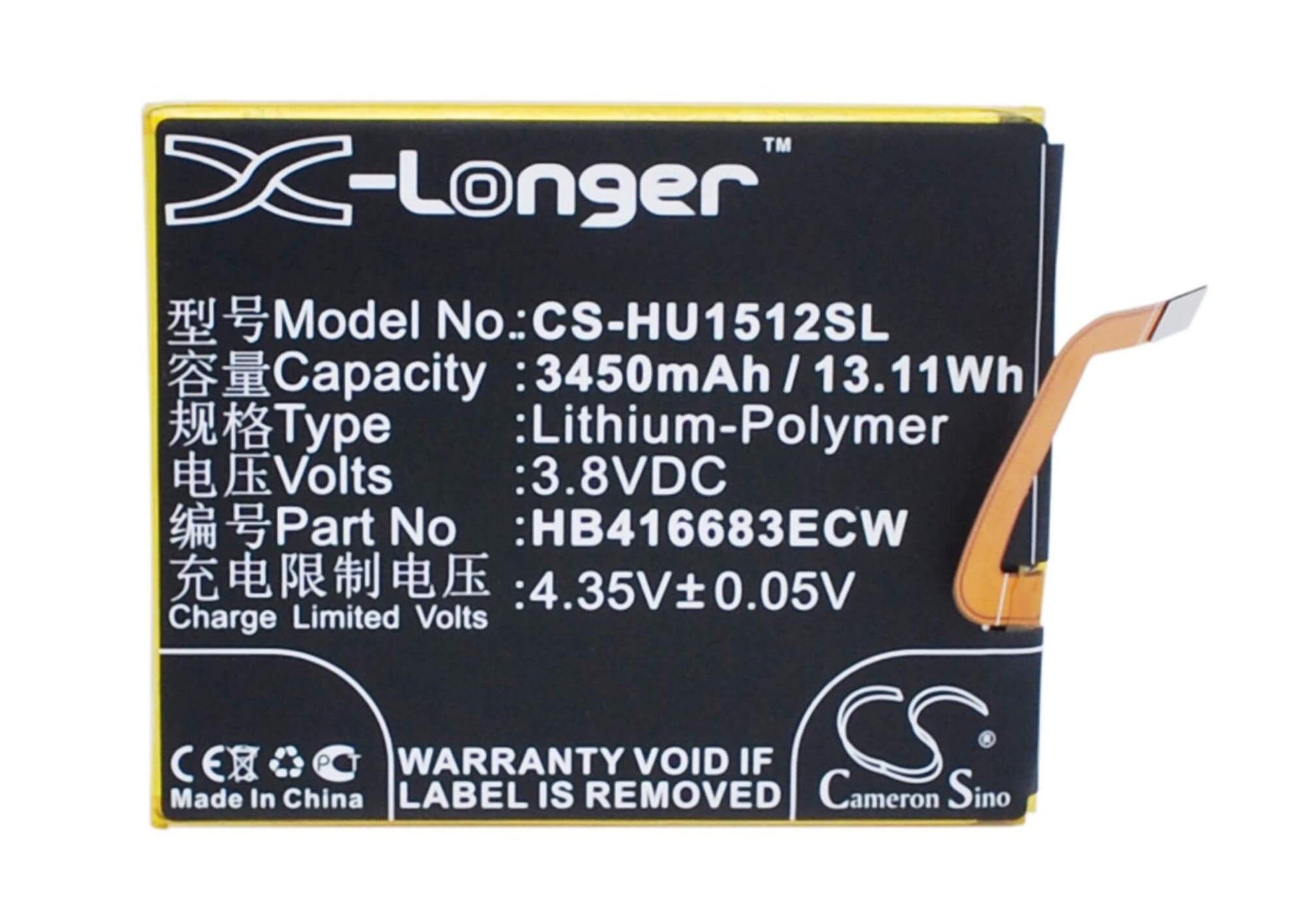 3.8V, 3450mAh, Li-Polymer Battery fits Huawei, Angler, H1511, 13.11Wh