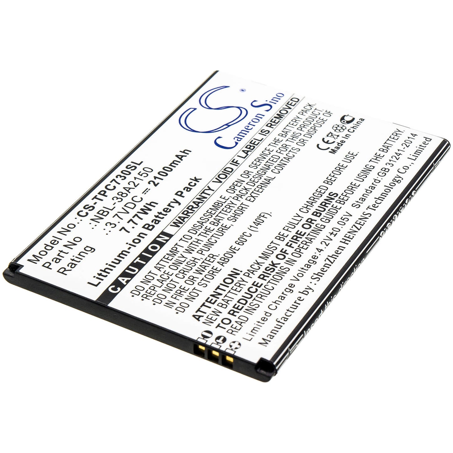 3.7V, 2100mAh, Li-ion Battery fits Neffos, C7 Lite, Tp7041a, 7.77Wh