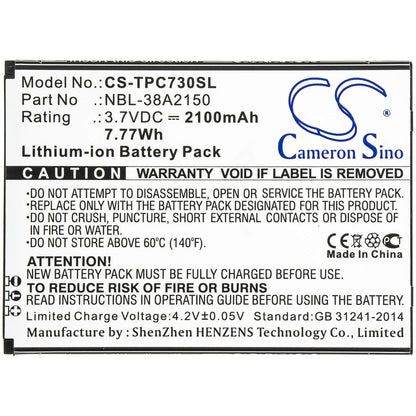 3.7V, 2100mAh, Li-ion Battery fits Neffos, C7 Lite, Tp7041a, 7.77Wh