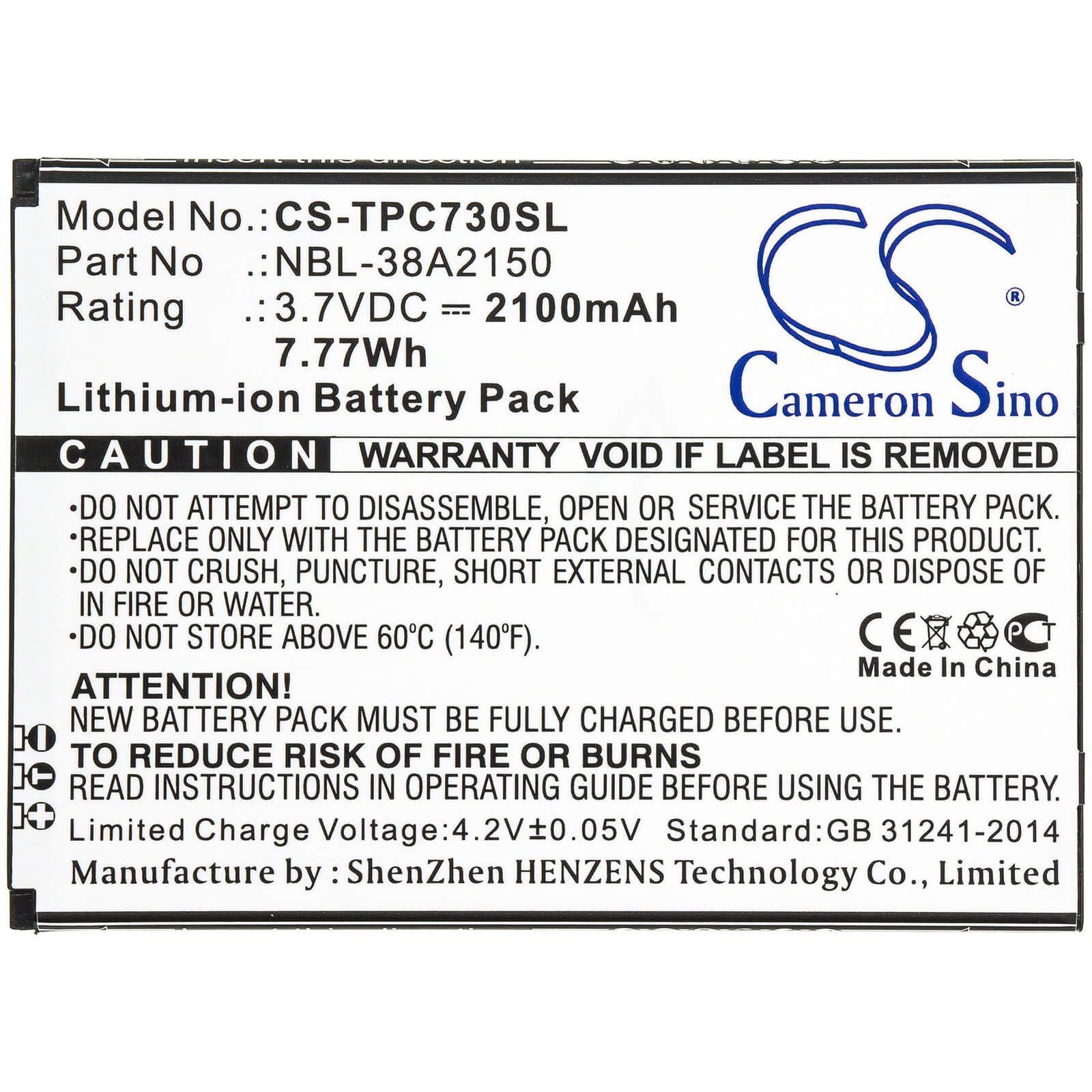 3.7V, 2100mAh, Li-ion Battery fits Tp-link, Neffos C7 Lite, Tp7041a, 7.77Wh
