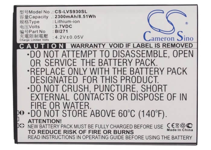 3.7V, 2300mAh, Li-ion Battery fits Lenovo, S930, S938t, 8.51Wh