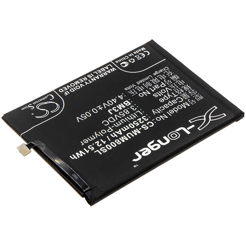 3.85V, 3250mAh, Li-Polymer Battery fits Xiaomi, M1808d2tc, M1808d2te, 12.5125Wh