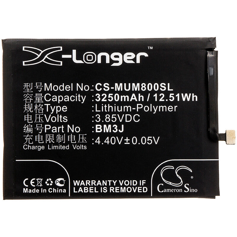 3.85V, 3250mAh, Li-Polymer Battery fits Xiaomi, M1808d2tc, M1808d2te, 12.5125Wh