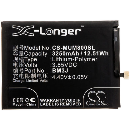3.85V, 3250mAh, Li-Polymer Battery fits Xiaomi, M1808d2tc, M1808d2te, 12.5125Wh