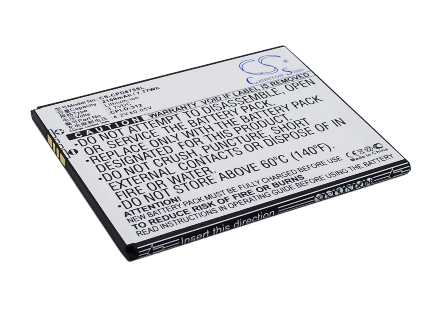 3.7V, 2100mAh, Li-ion Battery fits Coolpad, 5891q, 5910, 7.77Wh
