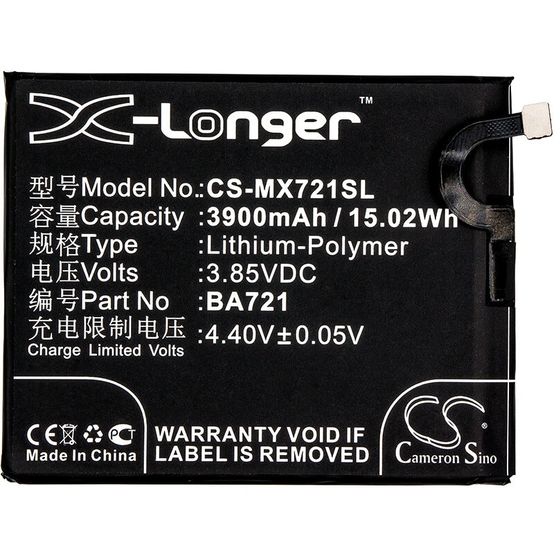 3.85V, 3900mAh, Li-Polymer Battery fits Meilan, M5 Note, M5 Note Global Dualsim, 15.015Wh