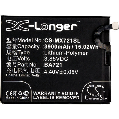 3.85V, 3900mAh, Li-Polymer Battery fits Meilan, M5 Note, M5 Note Global Dualsim, 15.015Wh