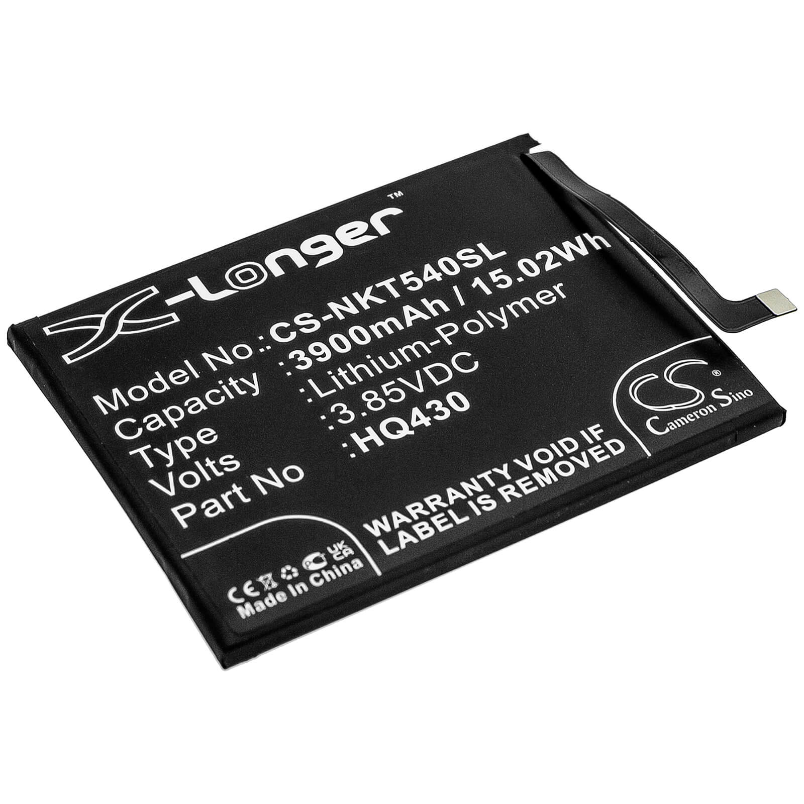 3.85V, 3900mAh, Li-Polymer Battery fits Nokia, 5.4 2021, Hmd 5.4, 15.015Wh