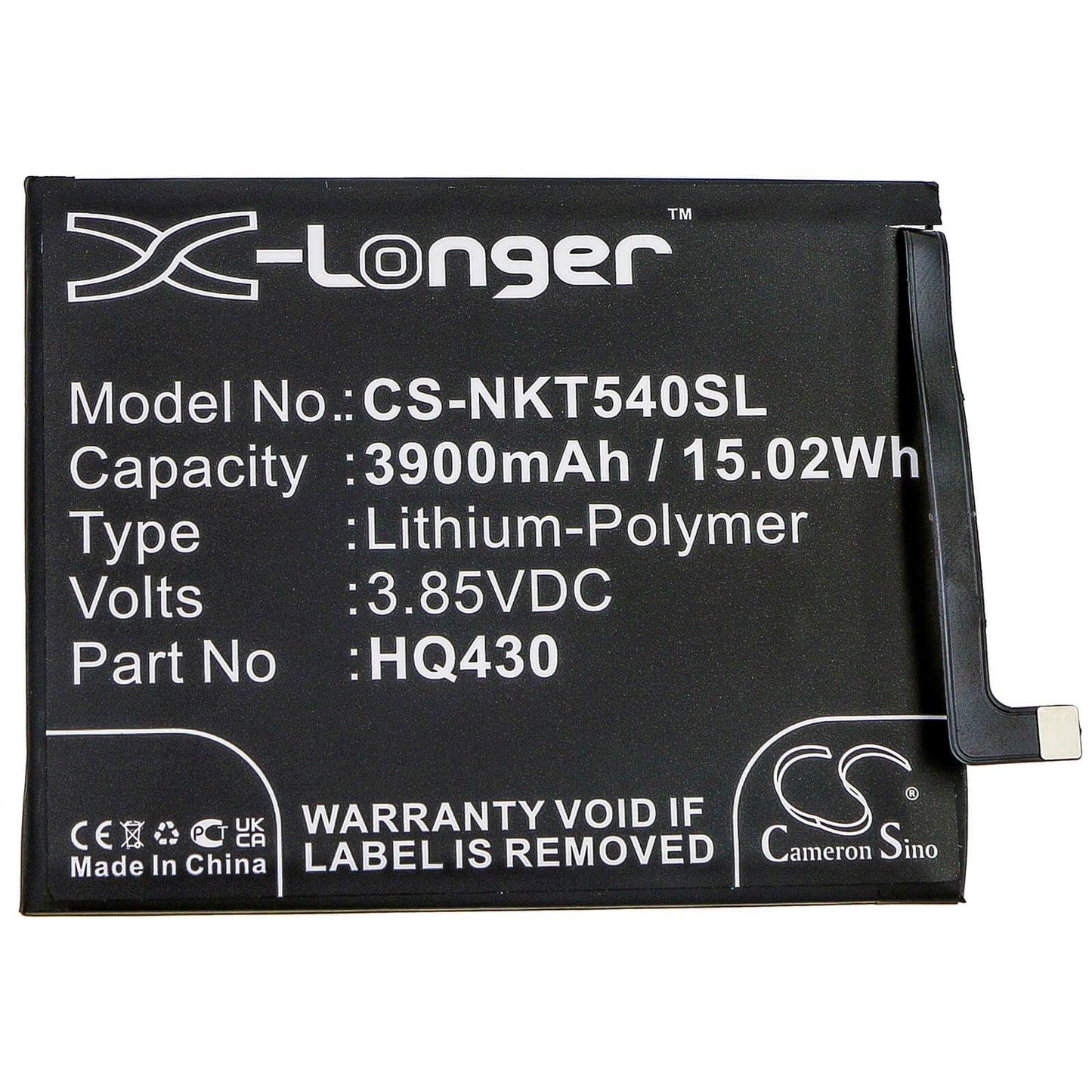 3.85V, 3900mAh, Li-Polymer Battery fits Nokia, 5.4 2021, Hmd 5.4, 15.015Wh