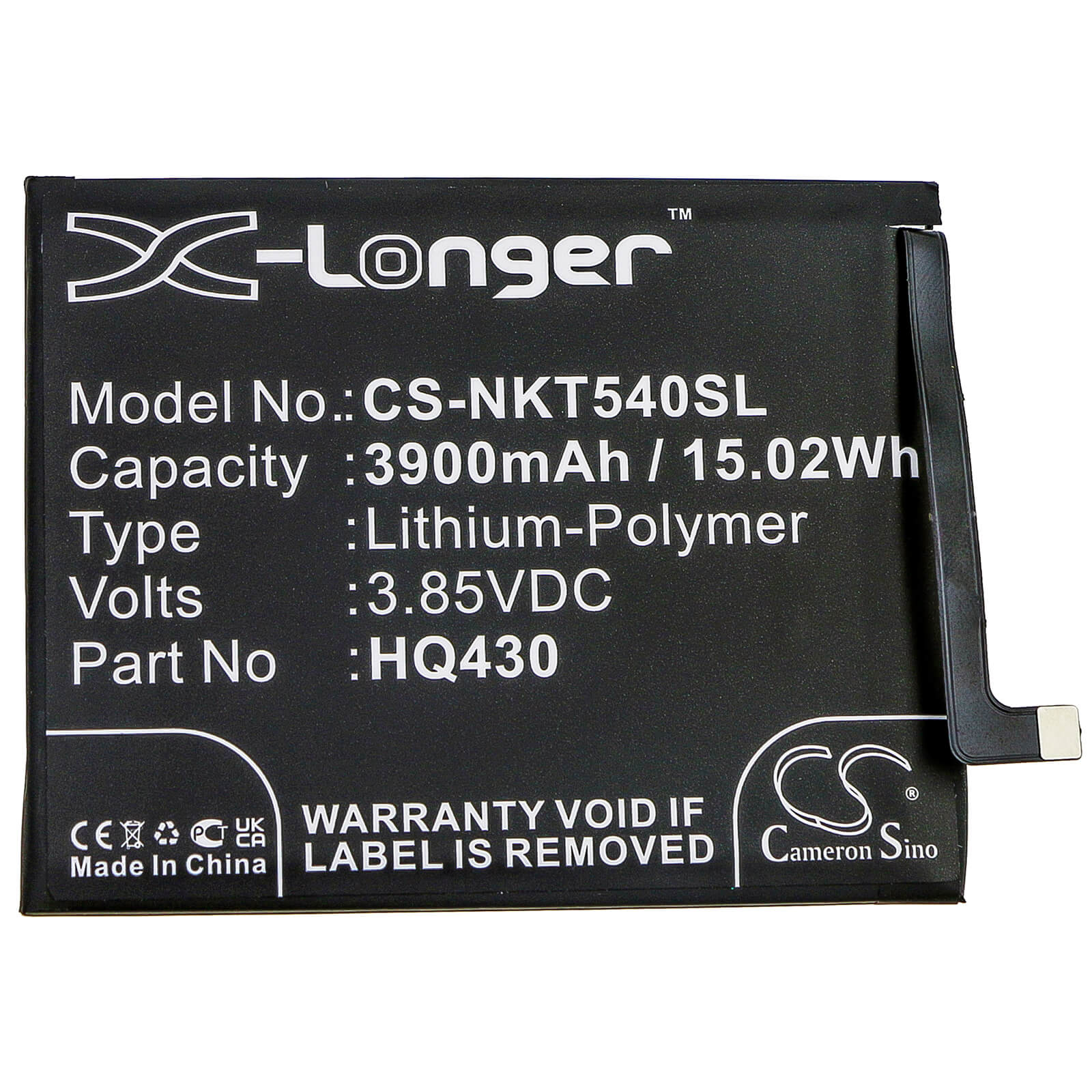 3.85V, 3900mAh, Li-Polymer Battery fits Nokia, 5.4 2021, Hmd 5.4, 15.015Wh
