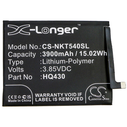 3.85V, 3900mAh, Li-Polymer Battery fits Nokia, 5.4 2021, Hmd 5.4, 15.015Wh