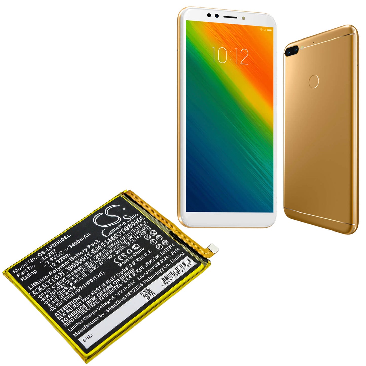 3.8V, 3400mAh, Li-Polymer Battery fits Lenovo, K9 Note, 12.92Wh