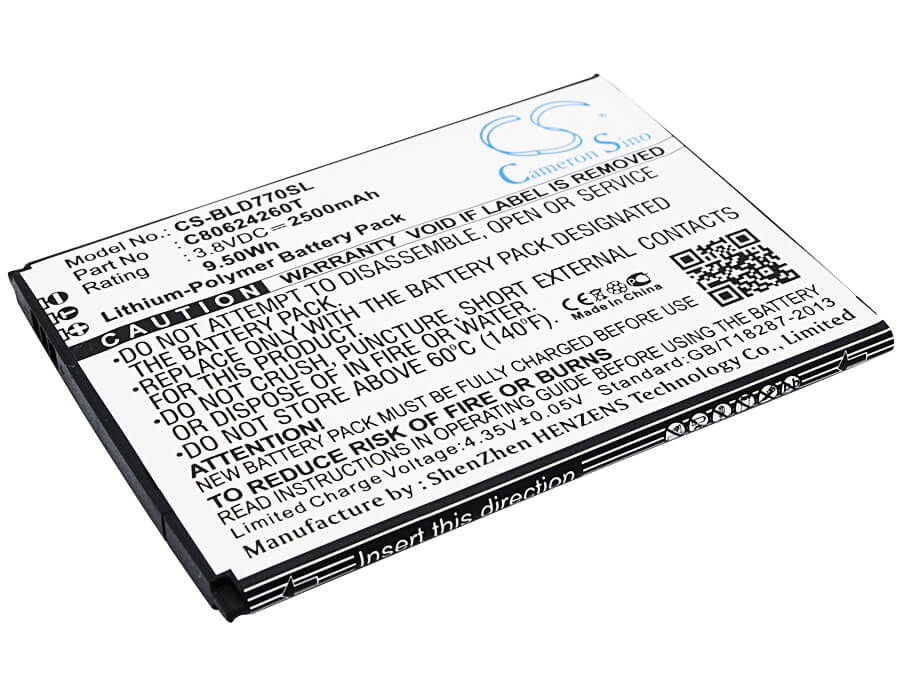 3.8V, 2500mAh, Li-Polymer Battery fits Blu, D770u, Studio X Plus, 9.5Wh
