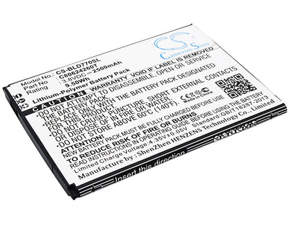 3.8V, 2500mAh, Li-Polymer Battery fits Blu, D770u, Studio X Plus, 9.5Wh