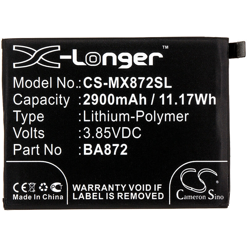 3.85V, 2900mAh, Li-Polymer Battery fits Meizu, M1872, M872h, 11.165Wh